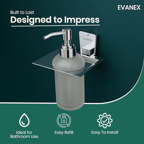 Image of EVANEX EVANEX 304 Grade Stainless Steel Stand Glass Bottle Liquid Soap Dispenser /Hand Wash Gel, Conditioner, Sanitizer Stand, Shampoo Dispenser /Bathroom Accessories Set (Selvi)
