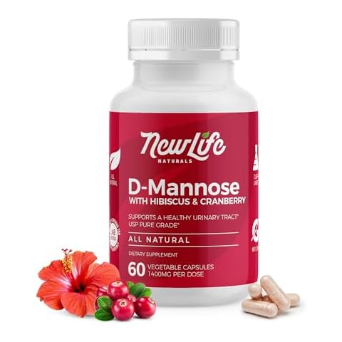 NewLife Naturals D-Mannose Capsules | w/Cranberry and Hibiscus Extracts | Natural Urinary Tract Health Supplement | 1400mg Pure Veggie Powder | 60 Veggie Capsules Cover