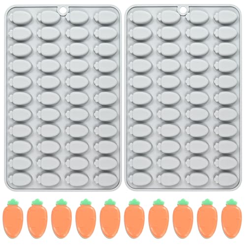 2 mini moldes de chocolate de zanahoria, moldes de silicona antiadherentes de 88 cavidades, molde de silicona de zanahoria de grado alimenticio con forma de zanahoria para hornear gelatina y galletas,