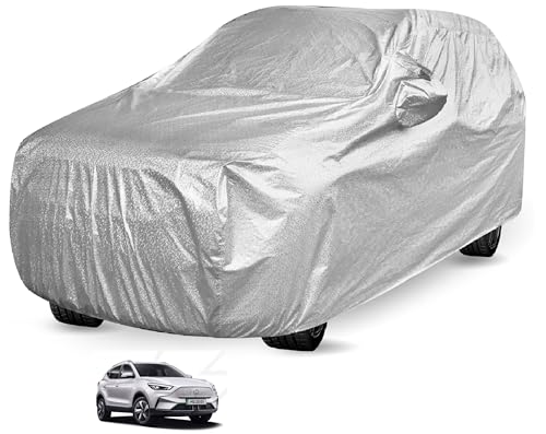 Image of Auto Hub Waterproof Car Cover Compatible with MG ZS EV with Mirror Pocket, Soft Cotton Lining, Waterproof ZS EV Car Cover- Metallic Silver