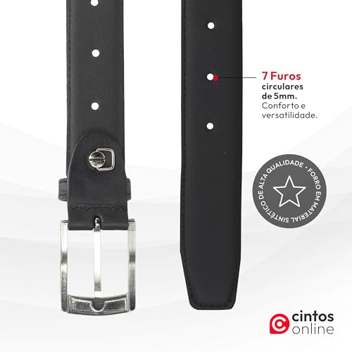 Cinto de Couro Masculino Social Basic 3 Preto, Regular (120cm)