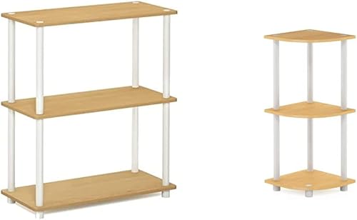 Furinno Turn-N-Tube - Estante de exhibición de 3 niveles individual y Furinno Turn-N-Tube de 3 niveles, estante de exhibición de esquina multiusos