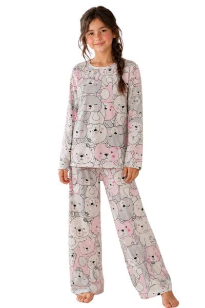 Image of TotzTouch Girls Printed Pyjama Set | Full Sleeve Top with Wide Leg Pyjama Pants | Stylish Cotton Co-Ord Nightwear Set for Kids