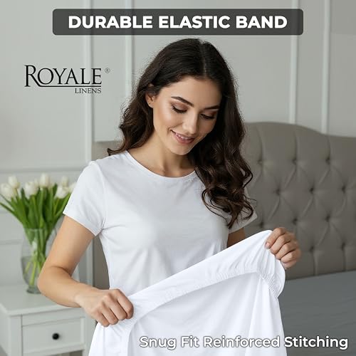 Image of Royale Linens 100% Organic Cotton 2 Pack Fitted Sheet - Percale Weave - Super Soft Deep Pocket Bottom Sheets - White Elastic Sheet King Size - King Fitted Sheets Only - (78 inchx80 inch+15 inch, White)