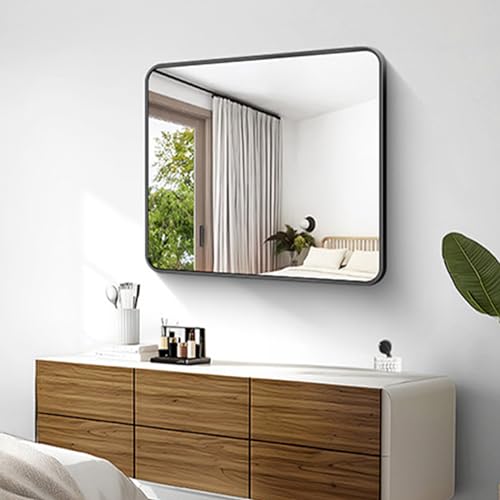 Image of KOCUUY 30x36 Inch Rectangle Bathroom Mirror with Black Metal Frame,Modern Design of Wall Mounted Upgraded Shatterproof Glass, Rounded Corners for Bedroom, Living Room, Entryway