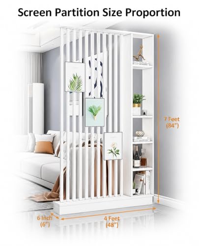Image of Modern Wooden Room Divider Partition Shelf for Living Room | Shelf Divider Panel | Storage Partition for Bedroom, Hall & Office | White Finish | Pre-Assembled | (Size 84 x 48 x 6 Inches)