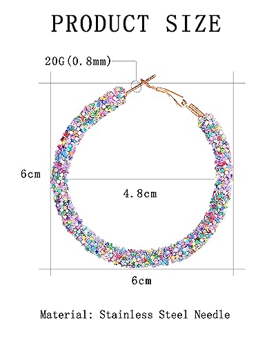Akeoqi 8 Pairs Beaded Hoop Earrings Multicolor Shiny Glitter Sequins Hoops Boho Wrapped Gold Circle Rhinestone Statement Drop Dangle Earring Jewelry Set For Women 20G3