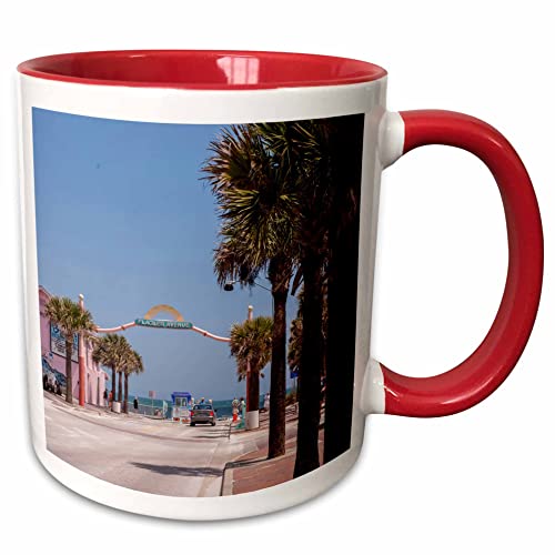 3dRose USA, Florida, New Smyrna Beach, Flagler Ave 15oz Two-Tone Red Mug