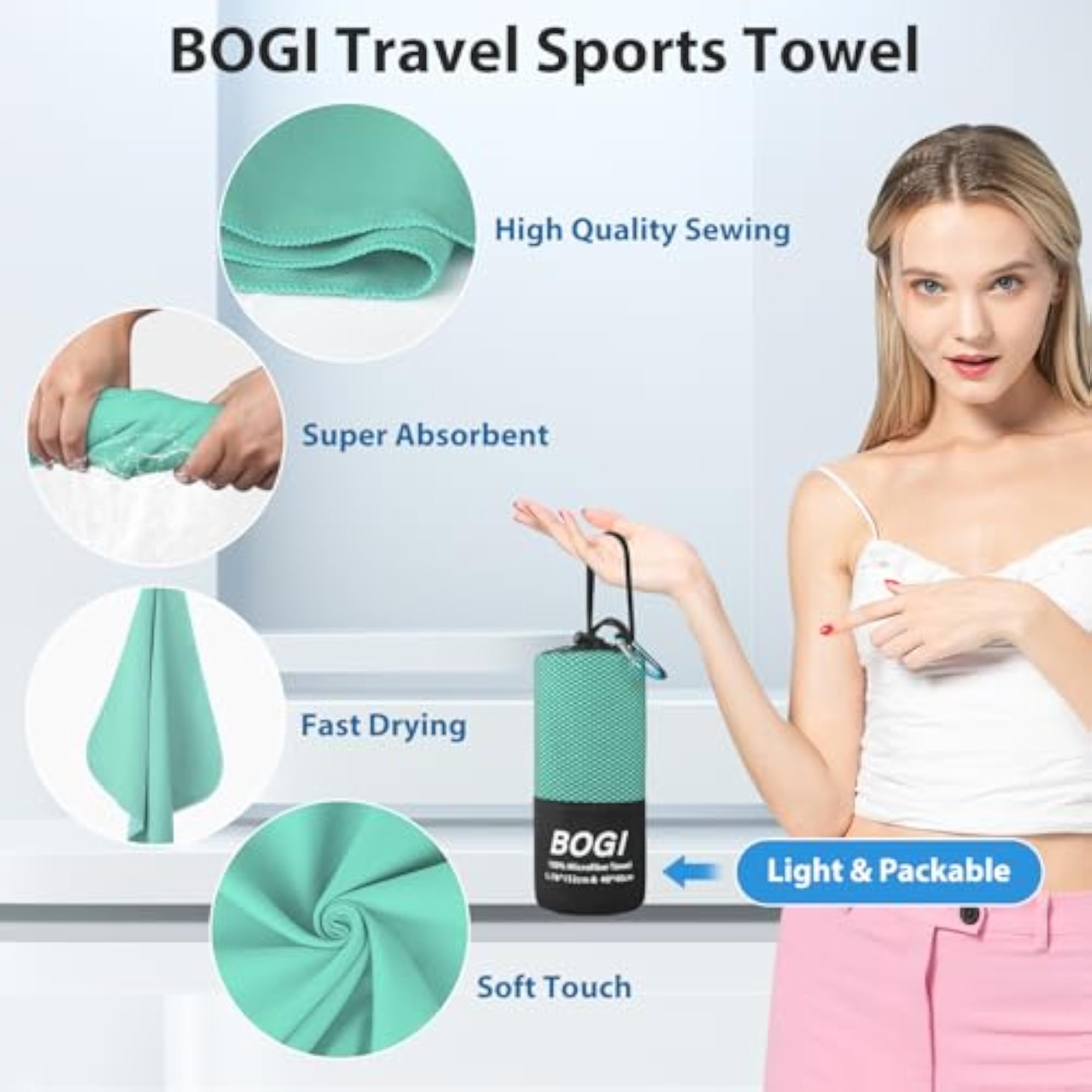 Microfiber Travel Sports Towel, Quick Dry, Compact