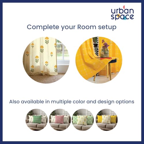 Image of Urban Space Decorative Cotton Cushion Cover Set of 3, 16 Inch X 16 Inch Cushion Covers for Sofa, Bedroom, Living Room (Aura Checks Yellow with White Tassel + Aster Yellow, 40Cm X 40Cm, Set of 3)