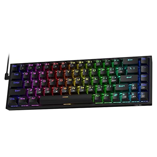 Redragon K631 Castor 65% Wired RGB Gaming Keyboard, 68 Keys Hot-Swappable Compact Mechanical Keyboard w/100% Hot-Swap Socket, Free-Mod Plate Mounted PCB & Dedicated Arrow Keys, Quiet Red Linear Switch