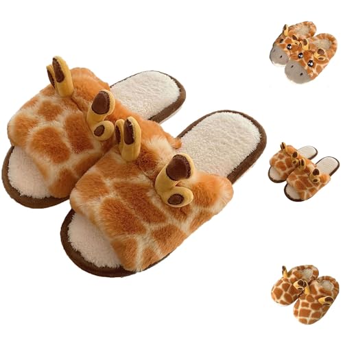 Jfxgjuv Giraffe Slippers, Cute Giraffe Slippers for Women Men Giraffe Animal Slippers Fuzzy Giraffe Slippers Shoes for Adults Kids