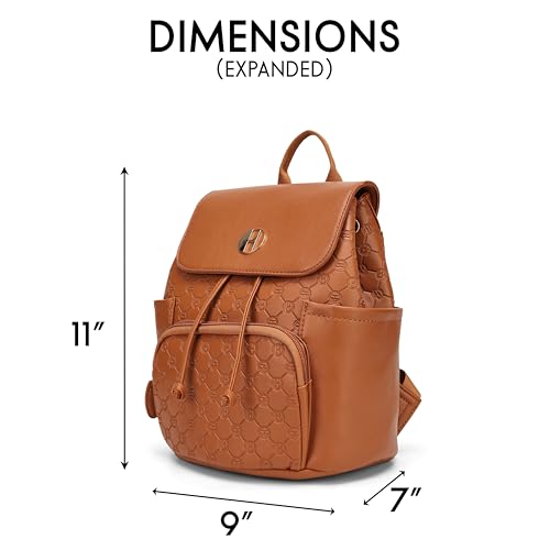 ELLE Compass 10L Vegan Leather Monogram Mini Backpack | Brown4