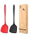 Pack of 2 Silicone Wok Spatula, Non-Stick, Heat, Stain and Odor Resistant, Easy to Clean and Dishwasher Safe, Seamless Kitchen Utensil for Cooking, Baking, Stir-Fry (Black-Red)