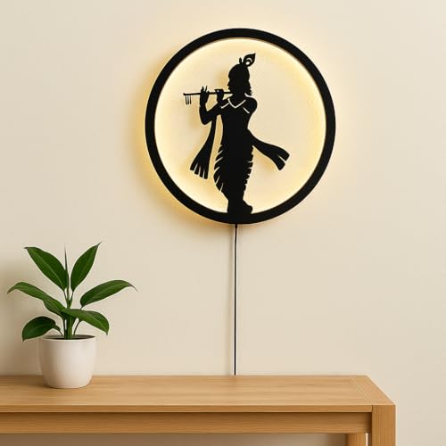 Image of Krishna LED Backlit Wall Lamp | Moon Wall Light & Room Decor Wall Lights for Home Decoration | Wall Lamps for Living Room & Bedroom | No Adapter Required