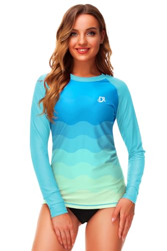 Deerose Womens Gradient Rash Guard UPF 50+ Swim Shirts Surfing Top with Thumb Hole4