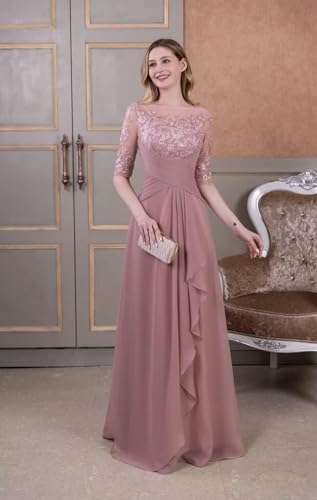 Womens Chiffon 3/4 Sleeve Mother of Bride Dresses for Wedding Long Formal Mother of The Groom Dress ZXLM0022