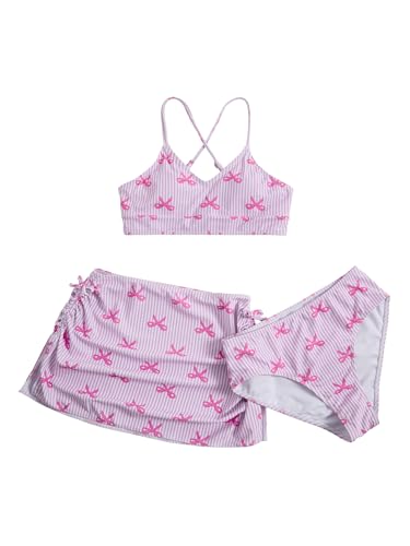 Image of Floerns Girl's 3 Piece Swimsuit Cherry Print Cute Bikini Set with Cover Up Skirt