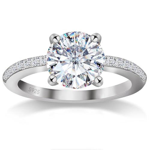 Moissanite Engagement Rings for Women, 925 Sterling Silver with 18K White Gold Plated Half Eternity Jewelry, 1CT D Color VVS1 Clarity Diamond Anniversary Wedding, Promise Rings for Her, Size 5-9