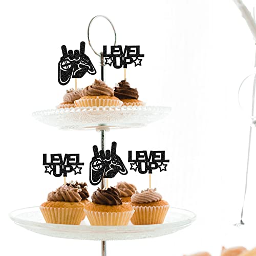 Ambishi 24Pcs Level Up Cupcake Toppers, Video Game Theme Baby Shower / Kids Birthday Party Decoration, Game Controller Cupcake Picks For Boys Men Birthday Party Favors Decor #TOP6