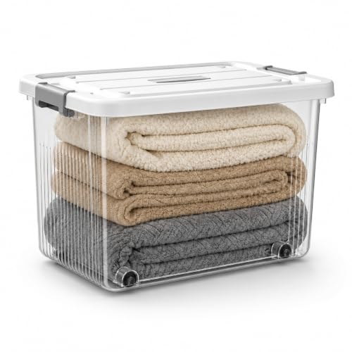 Image of KREPS Plastic Storage Bins With Latching Lids Stackable Containers, Large Storage Box For Bedroom, Basement, Classroom, Camping, Office (TRANSPARENT, 2X-LARGE - 20 X 14.5 X 12 INCH, PACK OF - 1)