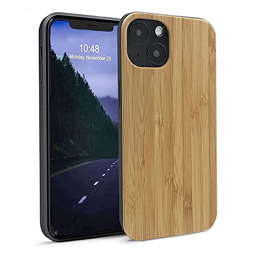 Gemi-Case Compatible with iPhone 14 Wood Case Real Bamboo with Shockproof TPU/PC Bumper