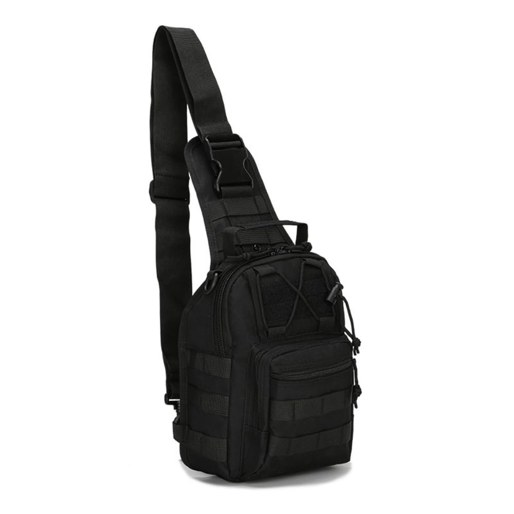 mulanfeng Tactical Sling Backpack, Military Shoulder Bag, Molle Crossbody Pack (Black)