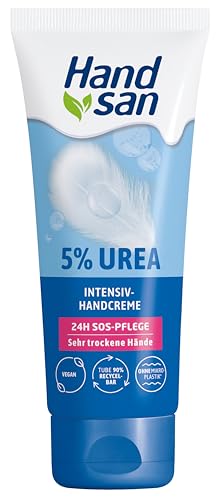 Handsan Urea Intensiv Handcreme | mit 5% Urea | Feuchtigkeitsspendend & schnell einziehend | für sehr trockene und strapazierte Hände | 90ml
