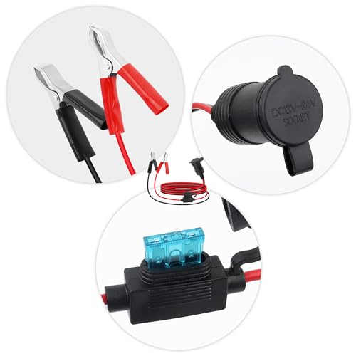 Image of 12V Cigarette Lighter Socket Replacement with 5Ft Extension Cord & Battery Alligator Clips,Universal Car Cigarette Lighter Outlet Female Cigarette Lighter Socket with 15A Fuse (5Ft)