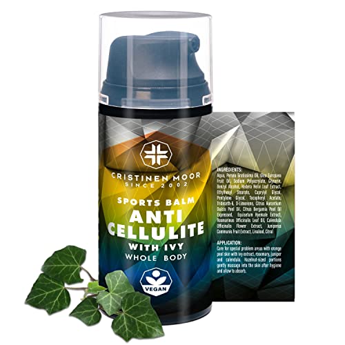 CristinenMoor │ Baume sport anti-cellulite 100 ml, soin corporel pour le ventre, les cuisses et les fesses avec du lierre/prêle/romarin qui favorise la circulation sanguine dans les zones à problèmes Cover