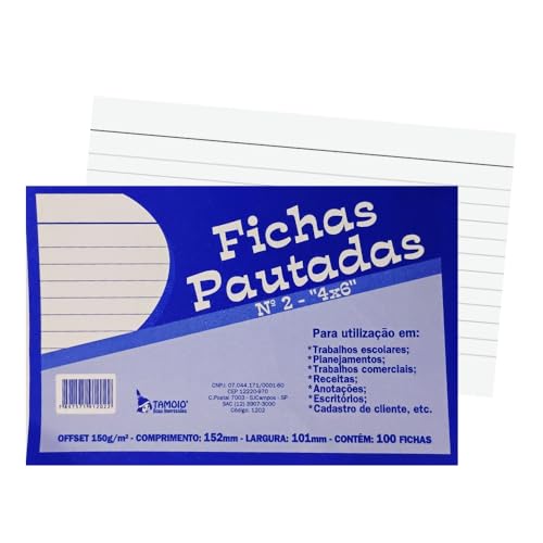 Ficha Pautada x 10 Unidades, Tamoio 1202, Multicor, 4 x 6 cm