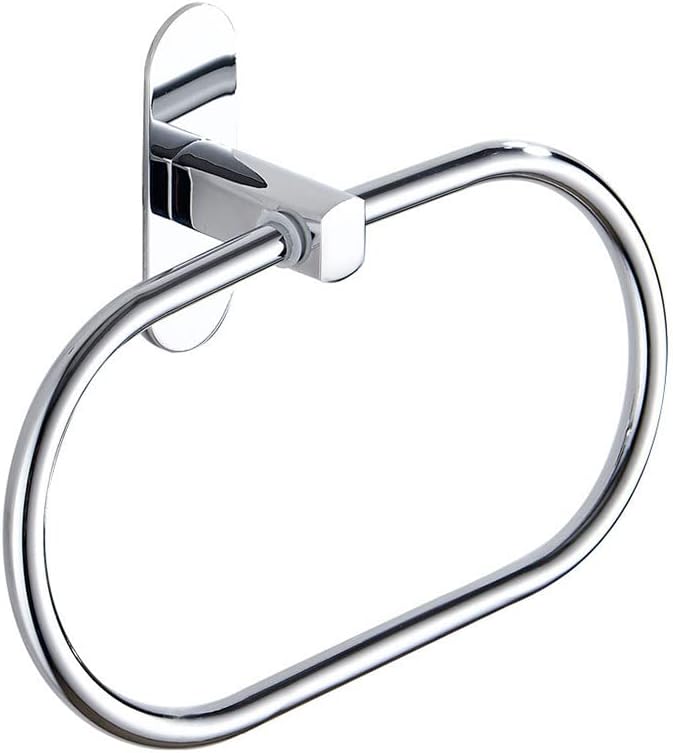 Towel Shelf Bar Adhesive Hand Bathroom No Punching Modern Round Towel Hanger Wall Mounted 304 Stainless Steel for Restroom Kitchen Hotel(Silver)