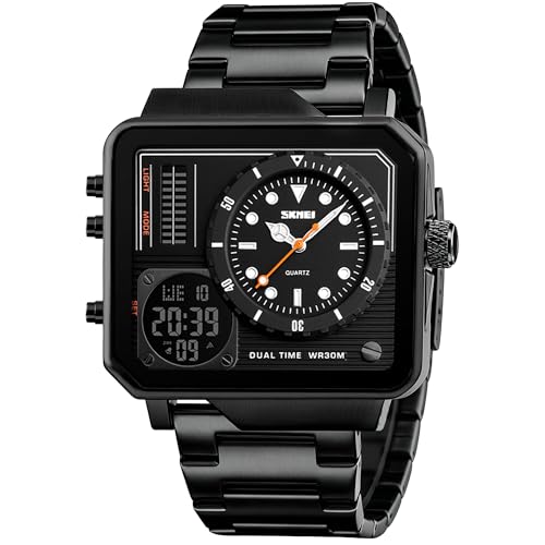 Image of SKMEI Men's Digital Sports Watch, LED Square Large Face Analog Quartz Wrist Watch with Multi-Time Zone Waterproof Stopwatch