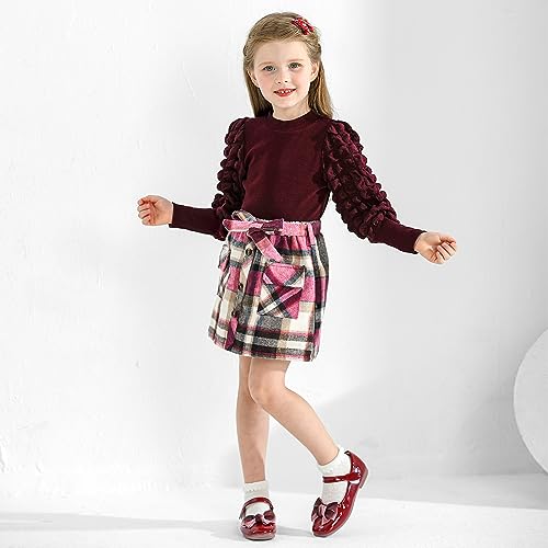 Toddler Baby Girl Clothes Cute Fall Outfits Casual Skirt Set Solid Turtleneck Knit Tops Plaid Mini Skirt 2Pcs Outfit3