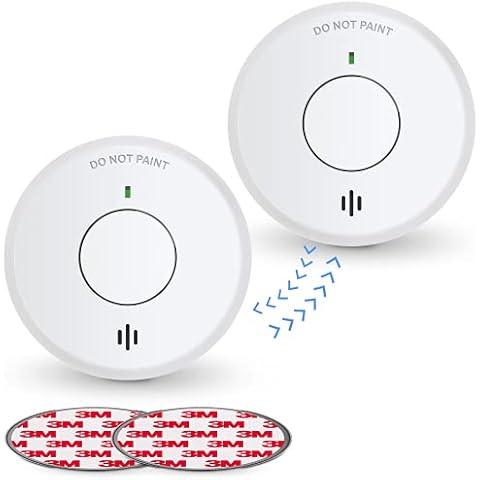 Ecoey Smoke Detector Interconnected, Wireless Fire Alarm with Built-in Lithium Battery, 10-Year Fire Safety with Silence Function and Low Battery Warning, FJ111-2 Pack Cover