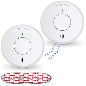 Ecoey Smoke Detector Interconnected, Wireless Fire Alarm with Built-in Lithium Battery, 10-Year Fire Safety with Silence Function and Low Battery Warning, FJ111-2 Pack
