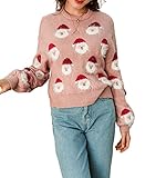 BerryGo Women's Long Sleeve Christmas Ugly Sweater Santa Claus Knit Pullover Sweater Pink XL