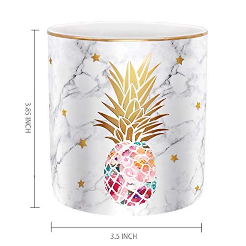 Waveyu Pen Holder, Pencil Holder For Desk, Cute Makeup Brush Holder Marble Pineapple Pattern Pencil Cup For Girls Kids Durable Ceramic Desk Organizer Pineapple Decor For Office, Classroom, Pineapple #TOP4