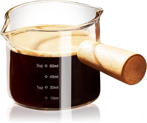 Lnwwrv Tazze da Espresso Trasparenti da 3,5 oz con Doppio Beccuccio e Manico - Bicchiere Dosatore in Vetro a Doppia Scala con Bocca a V, Accessori Essenziali per Espresso