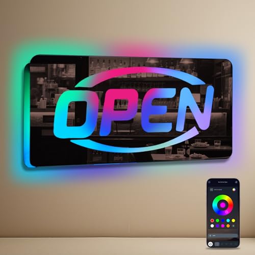 Image of ineonlife Open Neon Sign Square Mirrored Colorful LED Lights for Business Decor Bright Led Light Signs Window Door Decoration Bar Shop Coffee Salon Hotel Store Open