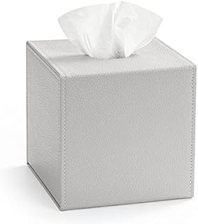 Luxspire PU Leather Tissue Box Holder, Modern Square Tissue Box Cover Decorative Paper Facial Case Dispenser with Magnetic Bottom for Bathroom Vanity Countertop Night Stands, Office Car HomeDecor-Gray