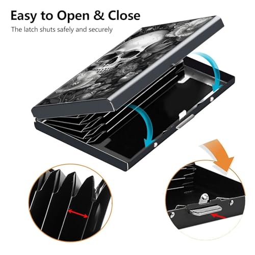 Credit Card Holder, Skull Design Mini RFID Blocking Aluminum Wallet Slim Metal Hard Case Shell Travel Wallet ID Case Small Credit Cards Case Business Cards for Women Men Girls3