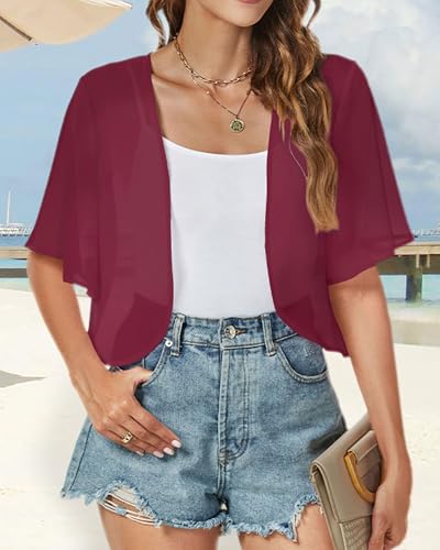 Image of ZNVGIRL Women Shrug Chiffon Cardigans Open Front Short Sleeve Bolero for Evening Dressy 2026