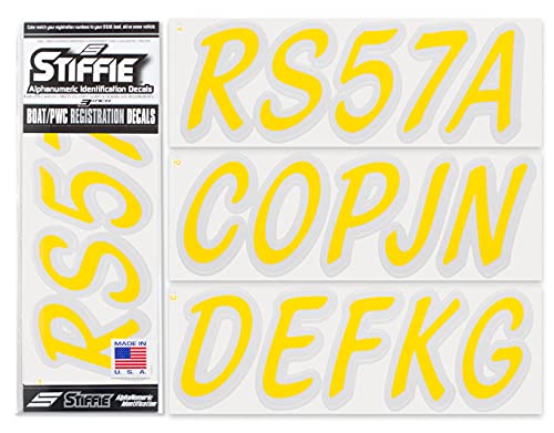 Image of Whipline Solid Yellow /Silver 3 inch Alpha-Numeric Registration Identification Numbers Stickers Decals for Boats & Personal Watercraft