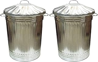 2 x Large 90L Litre Galvanised Steel Metal Bin With Lid Ideal for Animal Feed / Storage / Rubbish / Dustbin