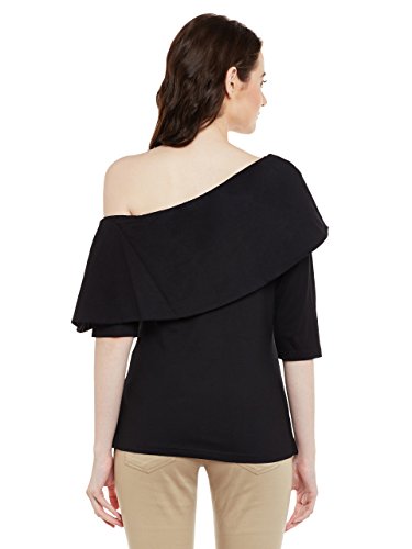 Image of Miss Chase Women's Black One Shoulder Half Sleeved Solid Layered Top