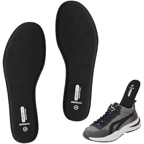7STROBBS Cushion Memory Foam Insoles, Comfort Soft Inserts for Men Women, No Deform Inner Soles Replacement Insole for Trainer, Work Boot, Walking Shoes Black UK 8