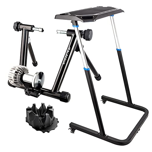 Alpcour Fluid Bike Trainer Stand For Indoor Riding – With Portable Multi-Tasking Bike Trainer Fitness Desk – With Bike Trainer 4-Tier Riser Block For Front Wheel With Anti-Skid Design #TOP26