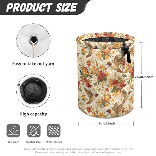 Image of Sellikakes Hummingbird Floral Retro Crochet Organizer Yarn Holder, Portable Knitting Bag Crochet Storage Bag Store Crocheting Supplies Needles Skein Balls Sewing Accessories