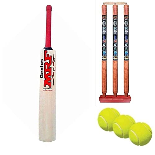 VINOX Present MRF Popular Willow Cricket BAT with 3 Ball and Stumps and Bail Combo BAT Size No. (4)